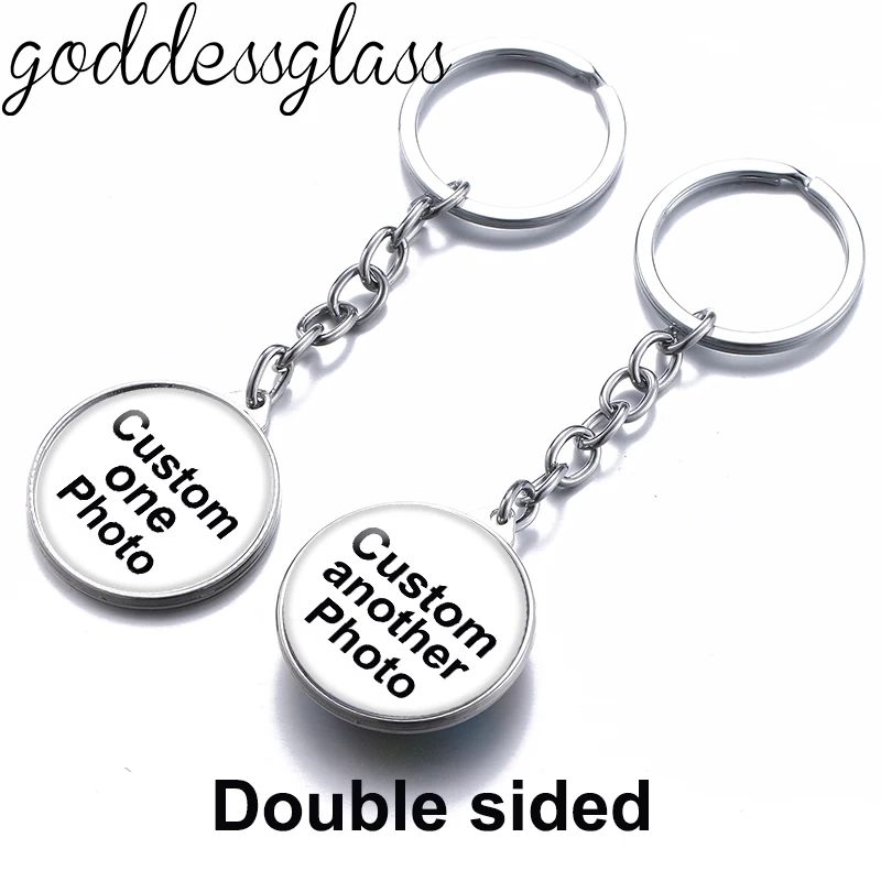 

Personalized Double-sided Custom Silver plated Keyring Keychain 30mm Photo Family LOGO Baby Pet Key chains designed Gift