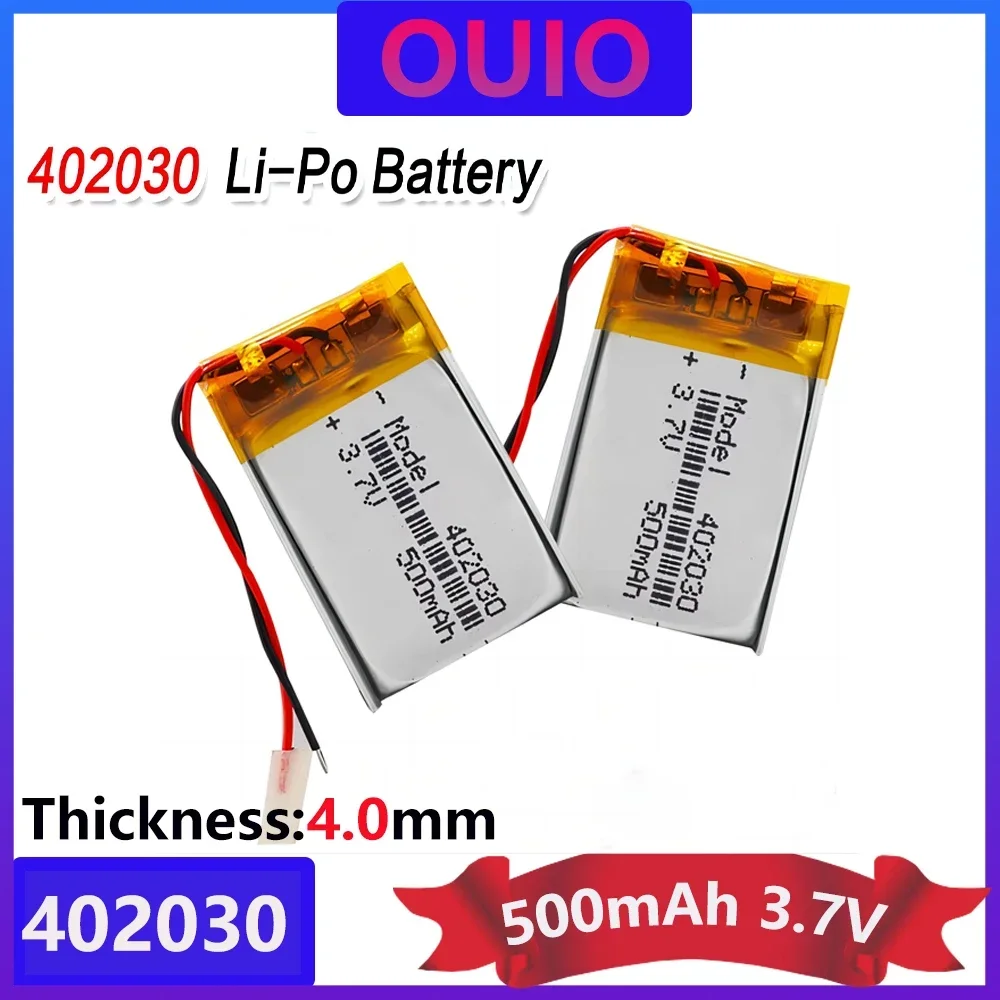 High Capacity 402030 3.7v 500mAh Li-ion Lipo Cells Lithium Li-Po Polymer Rechargeable Battery For Bluetooth GPS MP3 MP4 Recorder