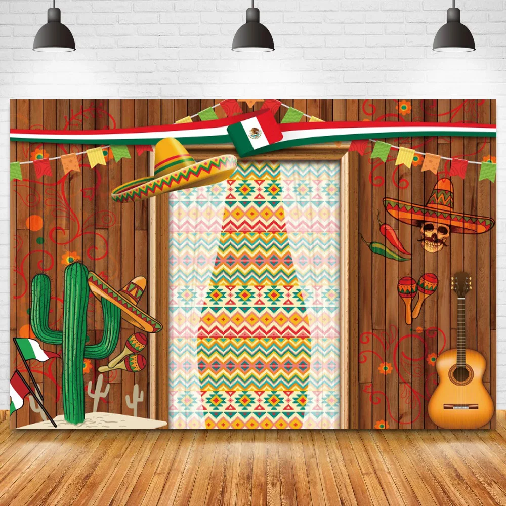 

Mexican Carnival Day of The Dead Party Backdrop Wooden Wall Guitar Fiesta Photo Background Home Decor Table Banner Poster