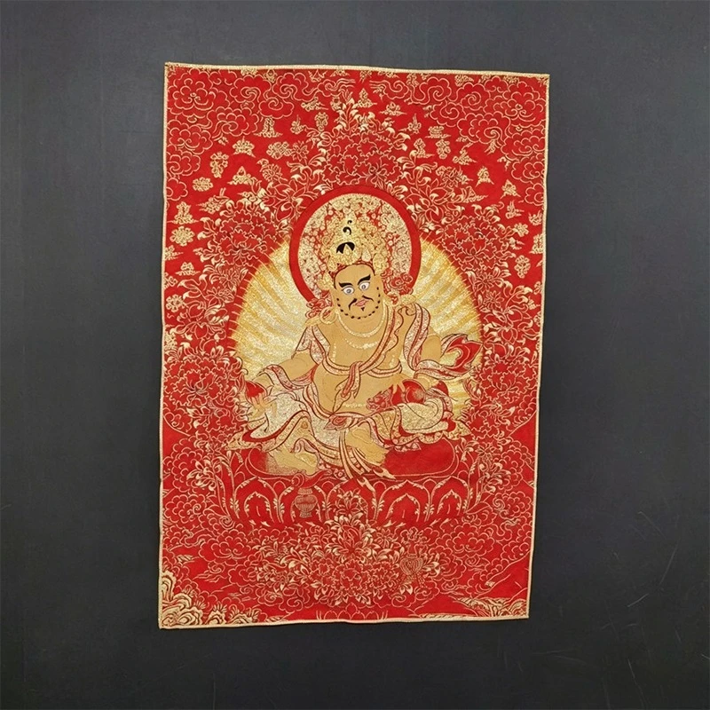 Tibet Tibetan Cloth Silk auspicious red god of wealth Thangka Tangka Embroidery Painting Embroidery Hanging Pictures