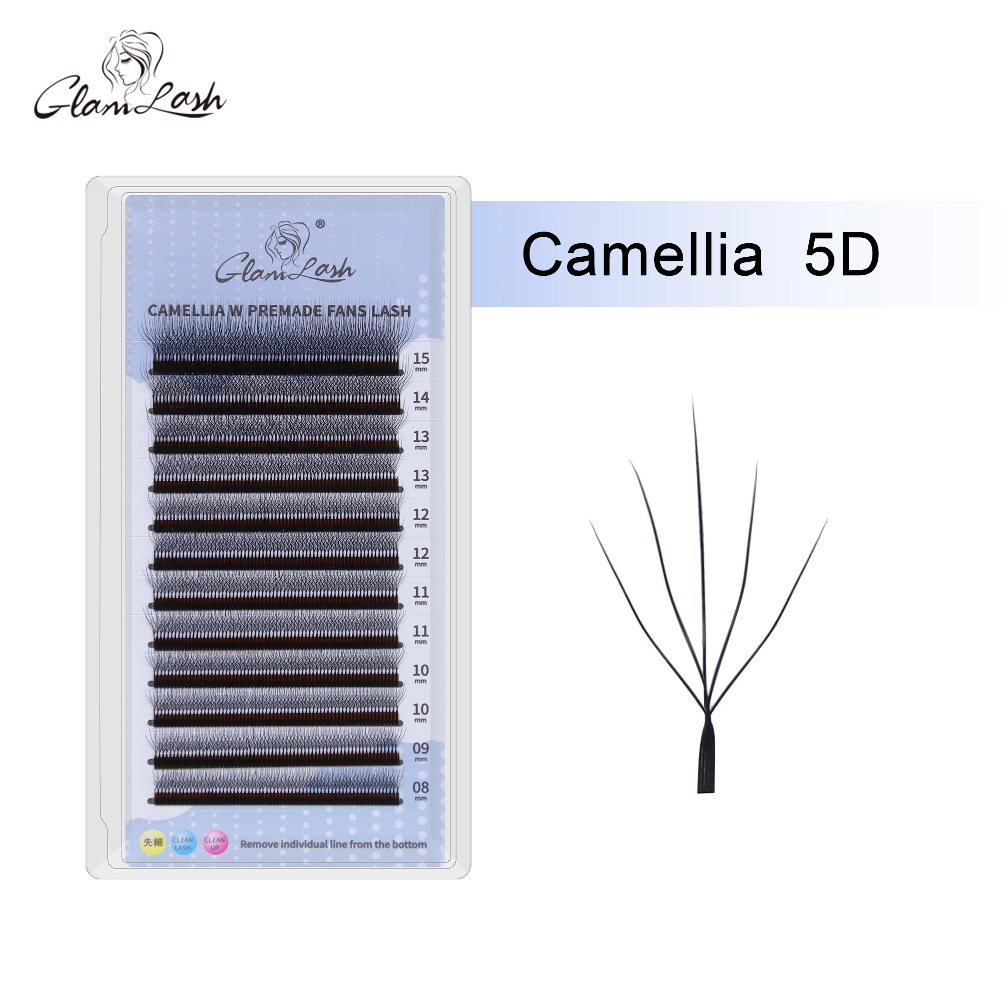 GLAMLASH Extensiones de pestañas en forma de W Cemellia 3D/4D/5D Pestañas W de 0,07 mm Pestañas prefabricadas de volumen, suaves y naturales para maquillaje