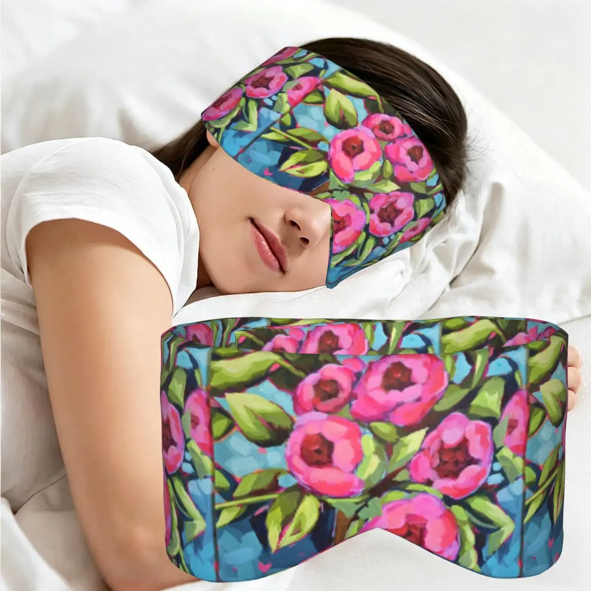 Pink Peonies sleep mask Light Blocking Portable Eye Cover for Girls Boys Travel Party Gift Eyeshade eyepatch