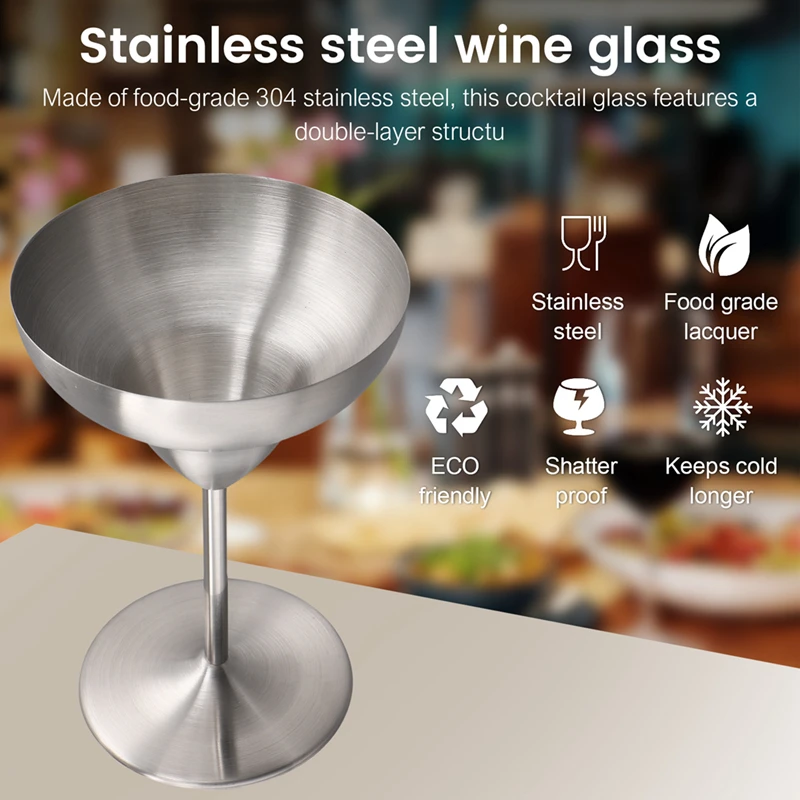 Stainless Steel Tumbler, 10Oz Insulated Martini Glasses, Double Wall Insulated Cocktail Wine Glasses For Party, Vacation