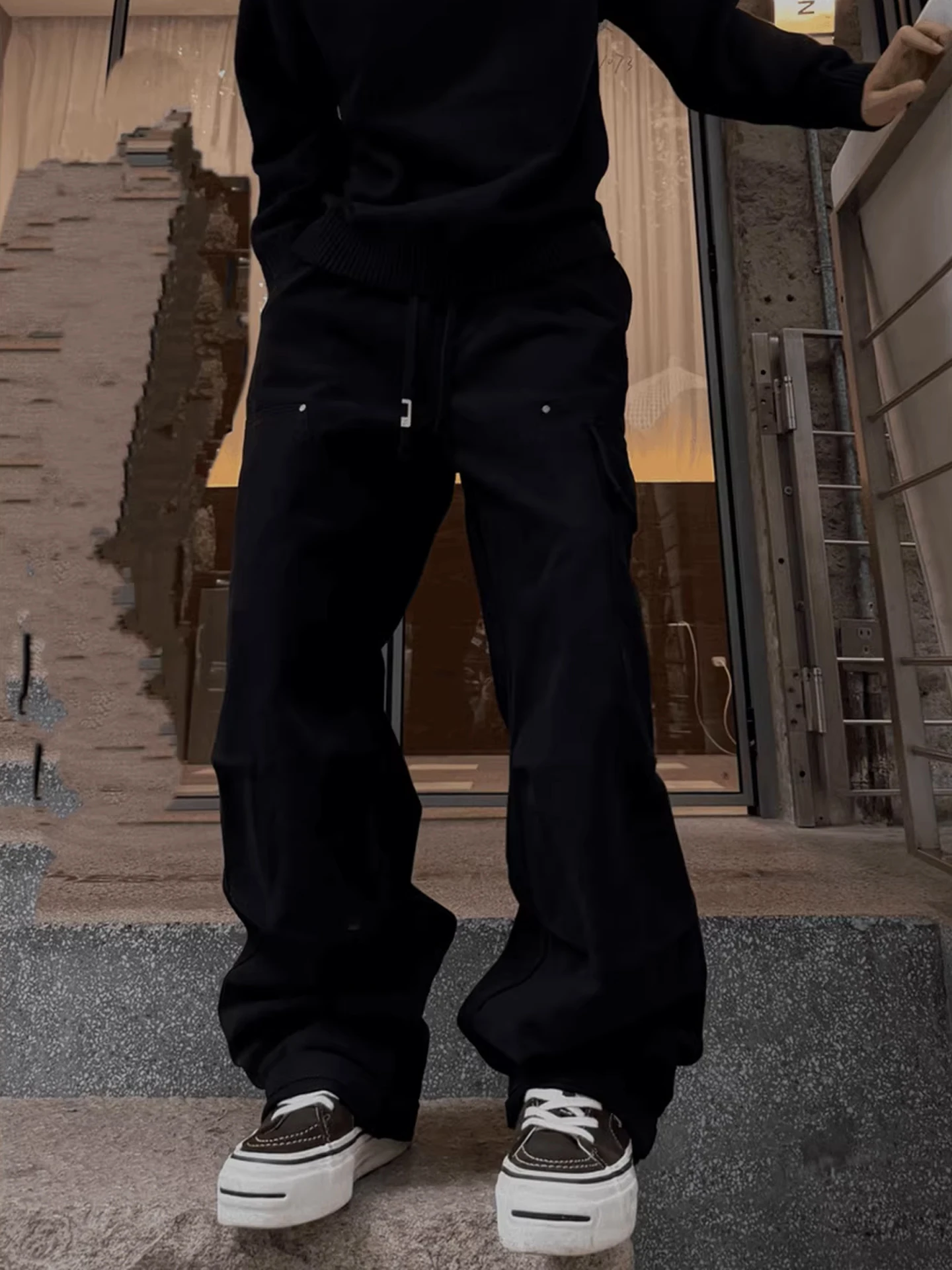 

American Design Multi-ket Casual Pants Men's Women's Autumn Winter Trendy High-End Wide Leg Leisure Trousers