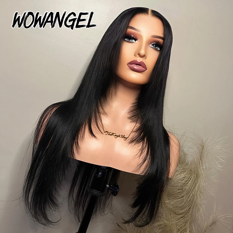 WOWANGEL Layered Cut Straight Wigs 5x5 HD Lace Closure Wigs Human Hair 250% Pre Plucked Glueless Wigs For Women Ready To Wear – Detail 6