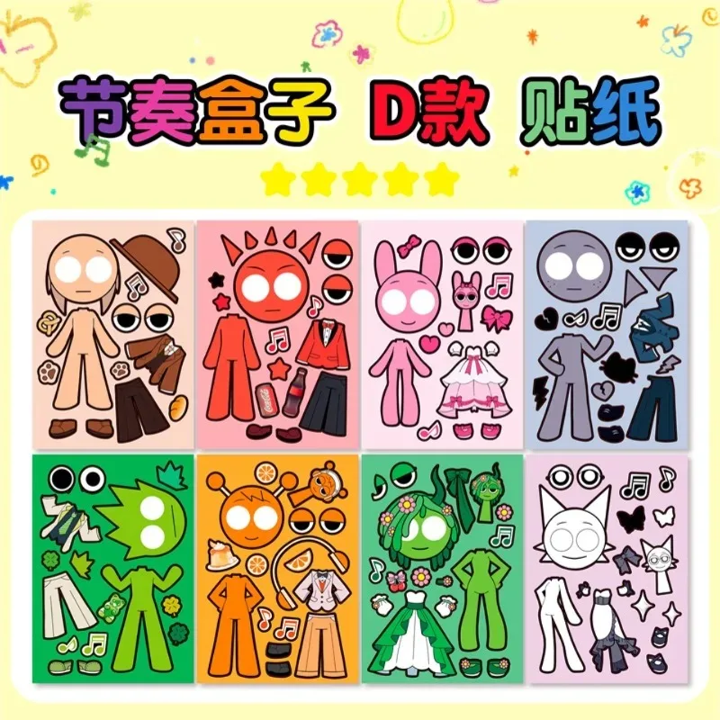 --8Sheets/Pack DIY Cartoon Gmae Puzzle Stickers Make a Face 