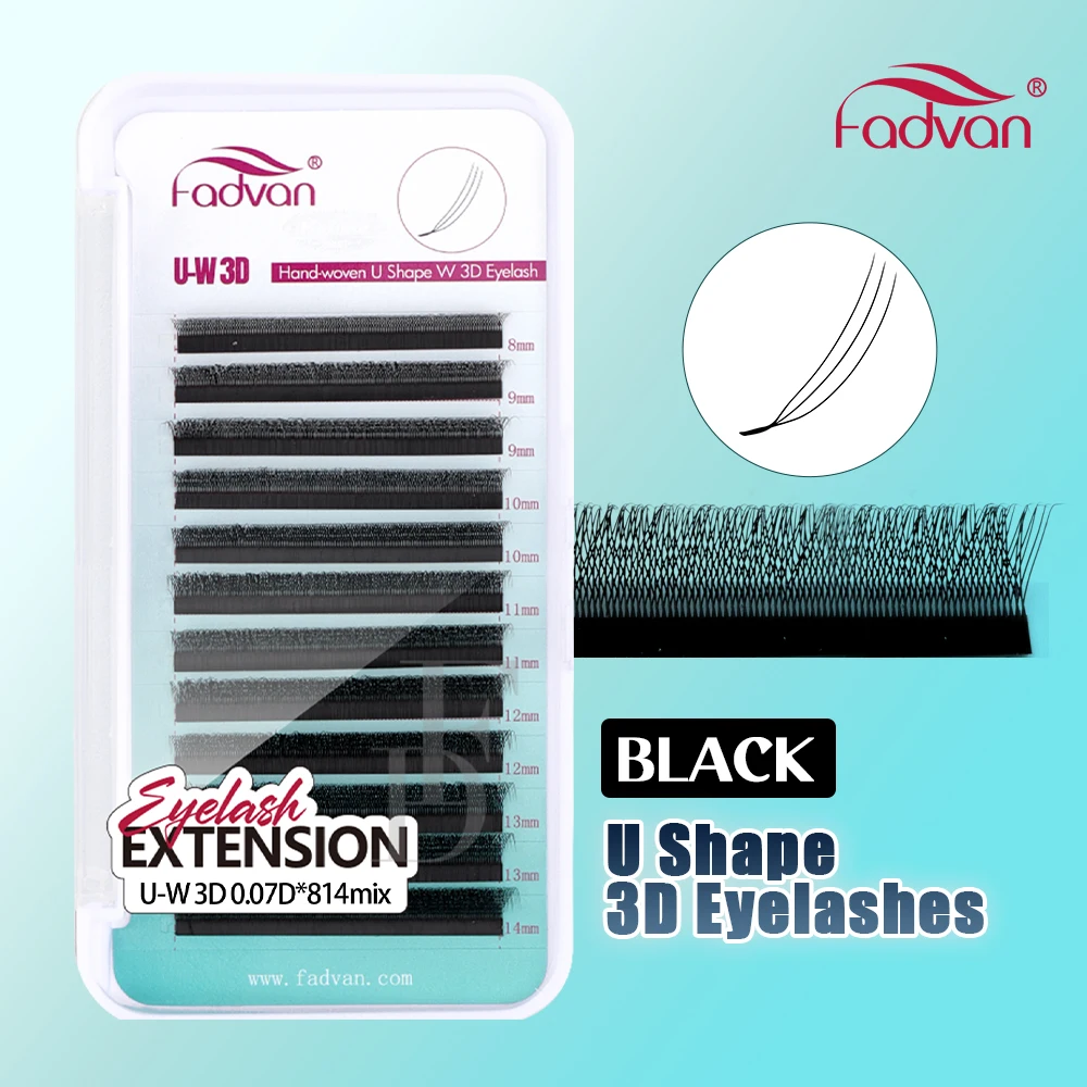 

Накладные ресницы FADVAN U-образной формы 3D W, 0.07, смешанный размер, объемные пучки, готовые пышные гибридные ресницы для профессионального использования