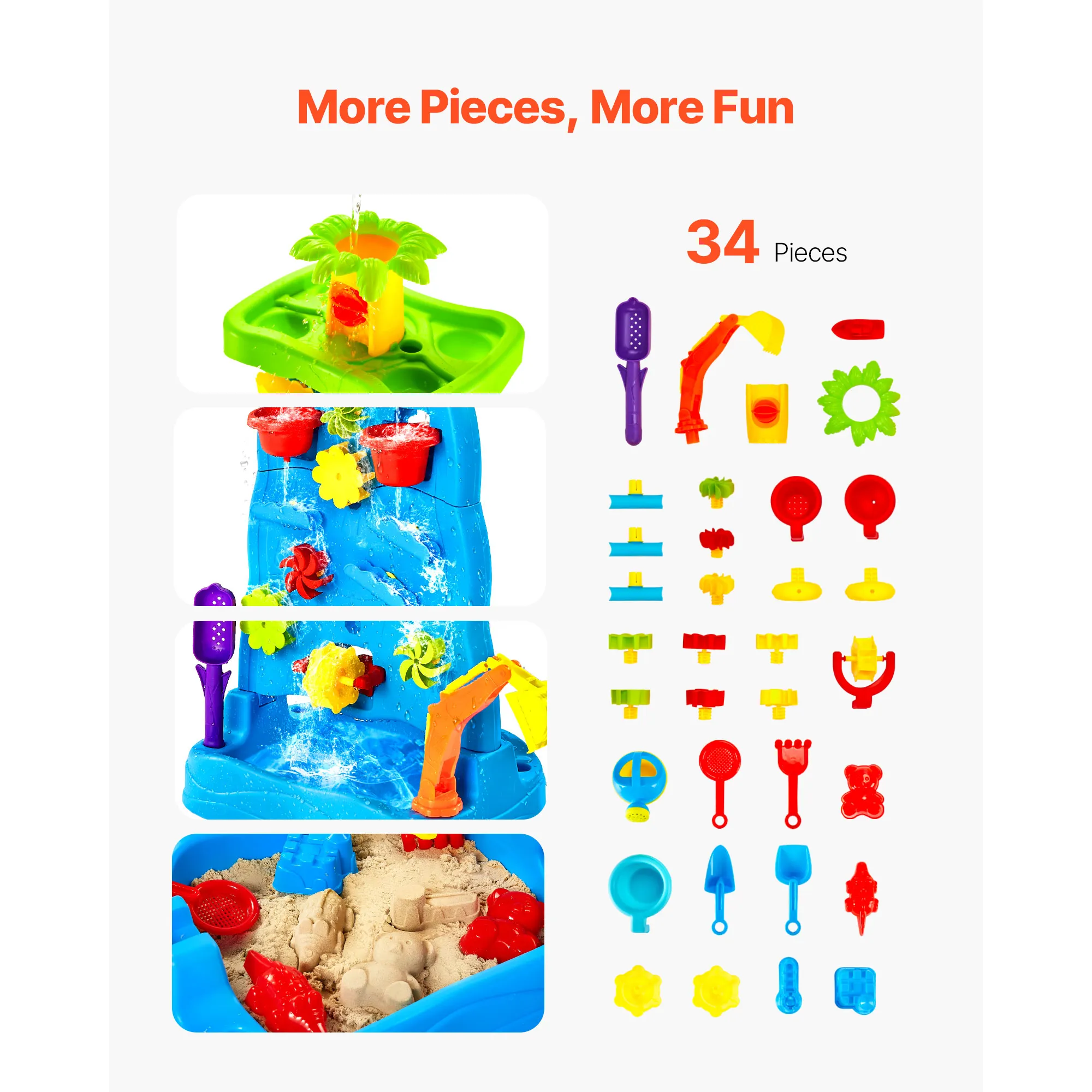 SucceBuy 水遊びテーブル 子供用 屋外ビーチおもちゃ 37個のアクセサリー付き 両面夏砂プラットフォーム 子供用ギフト用