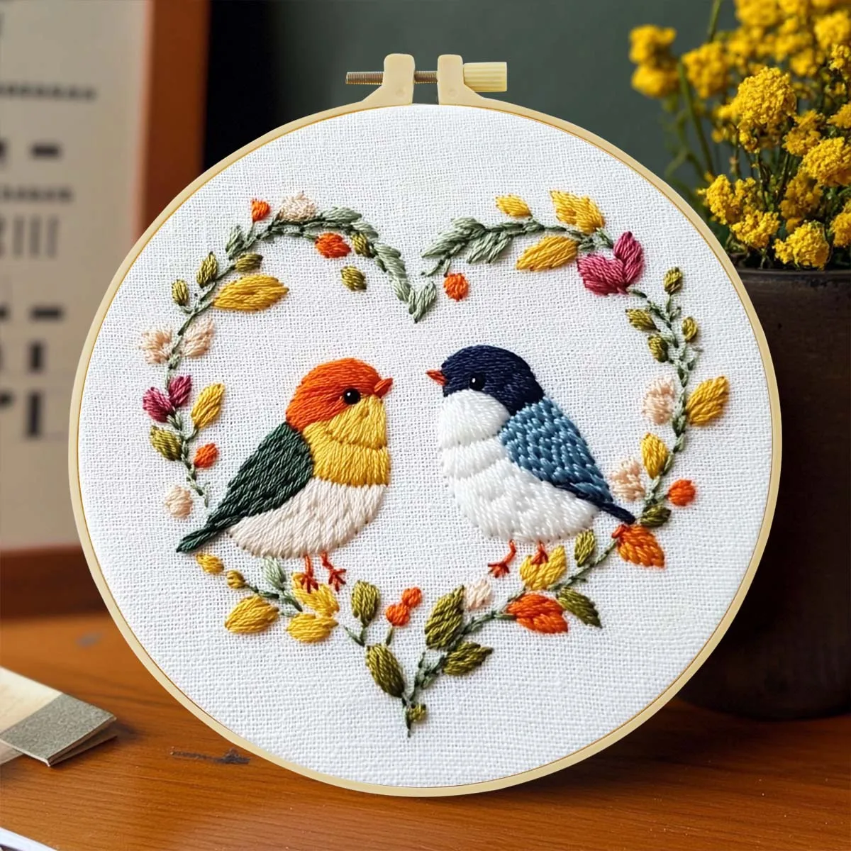 Love Birds Stickerei-Starter-Set, DIY-Kreuzstich-Set für Anfänger, bedruckt, Nähen, Kunst, Handwerk, Malerei, Heimdekoration, Nadelkunst – Detail 1