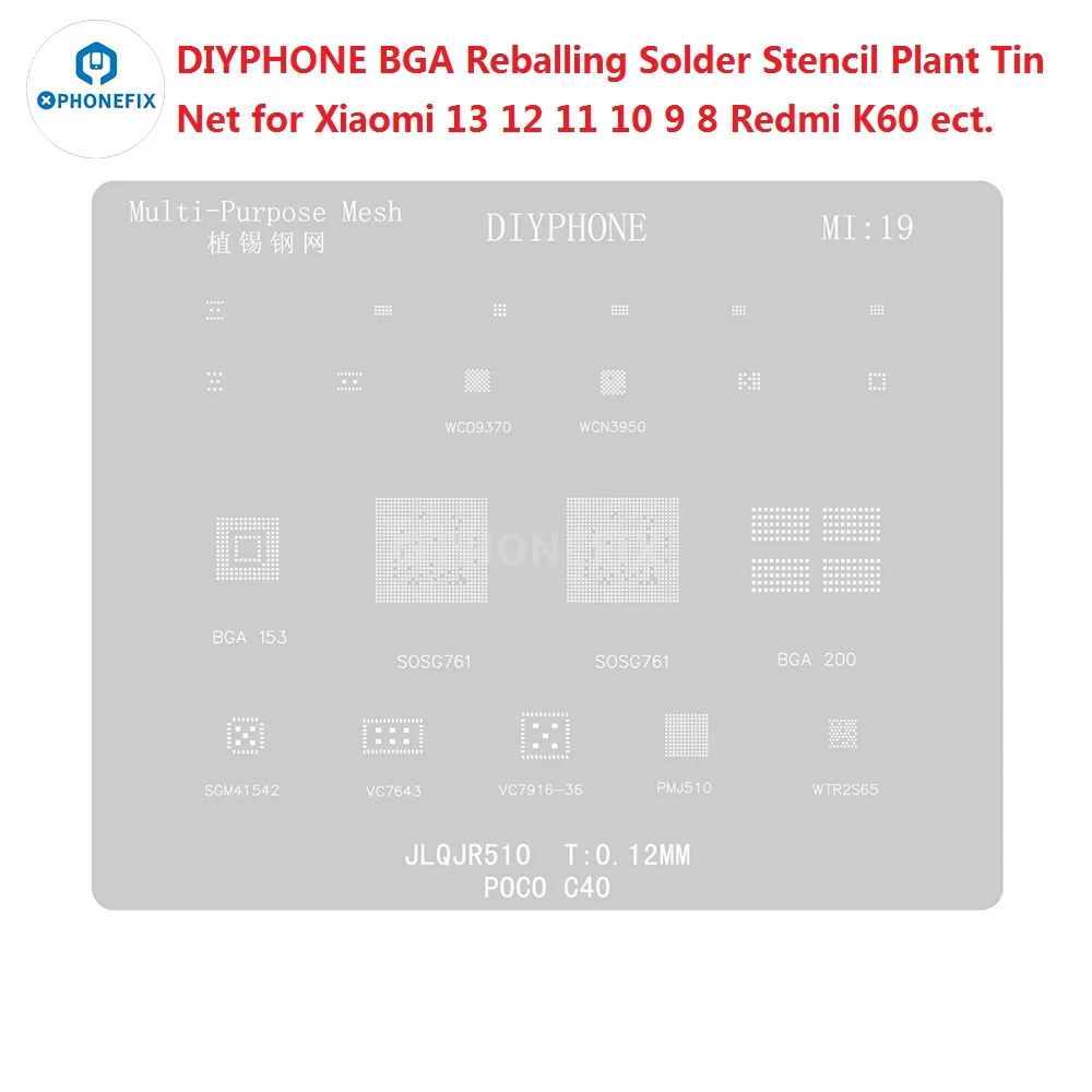 DIYPHONE CPU BGA Reballing Stencil Kit For Xiaomi Redmi Android Phone Motherboard CPU IC Planting Tin Template Steel Mesh Set