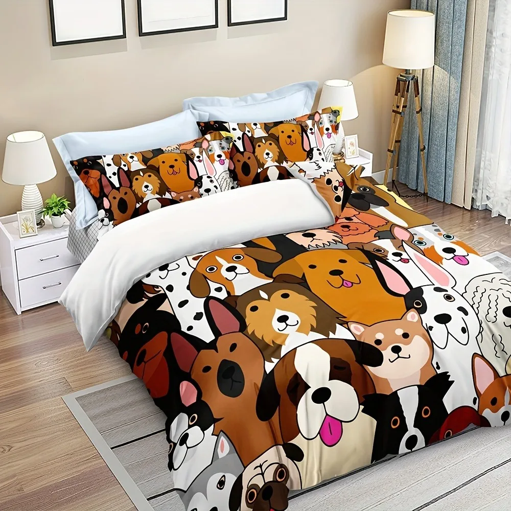 

Dog Duvet Cover I Love Dogs Bedding Sets Comforter Cover For Kids Boys Girls Kawaii Animals Cartoon Quilt Cover Bedroom Decor