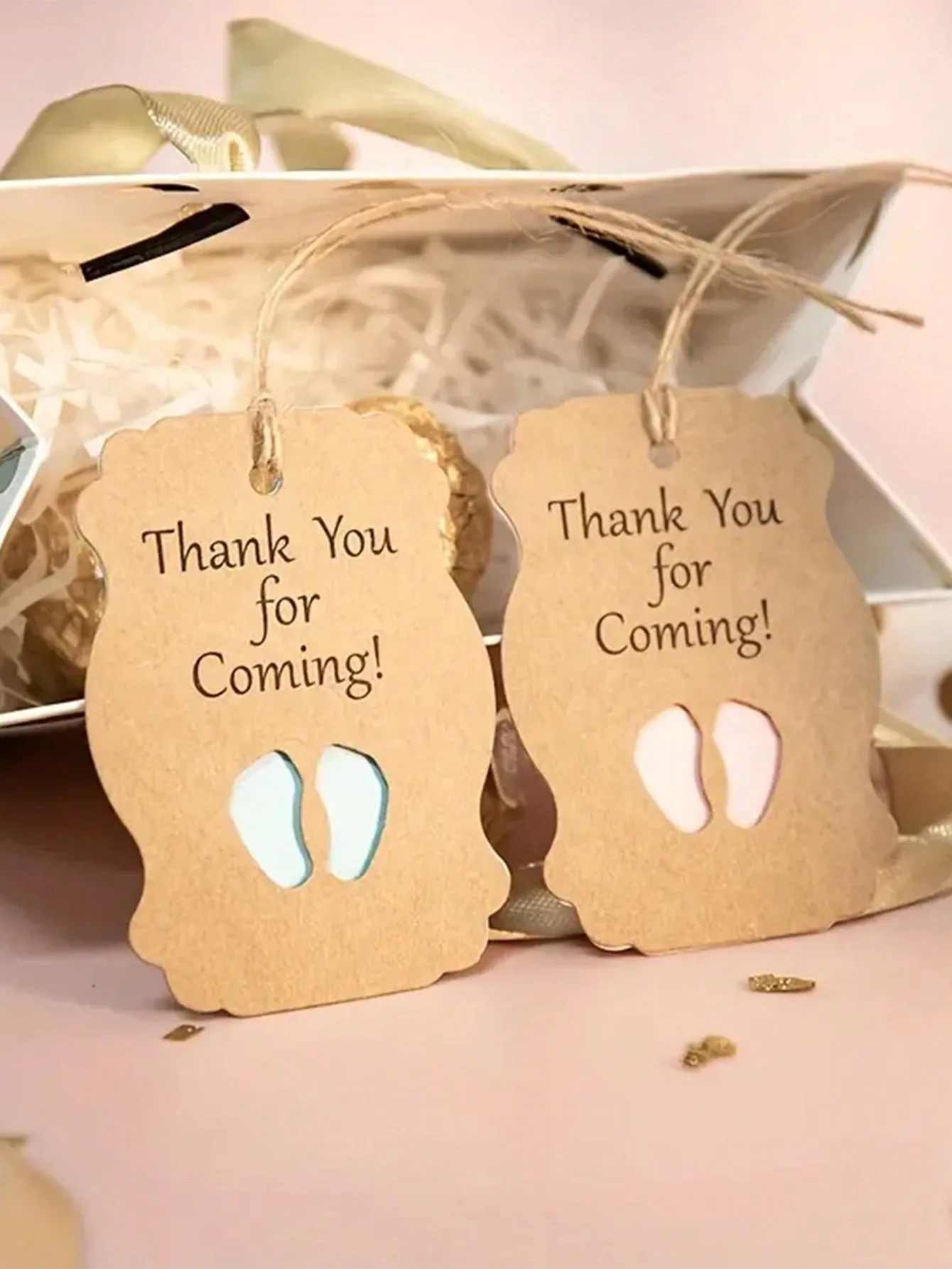 50pcs Thankyou Brown Paper Tag Birthday Party Powder Blue Thank you card