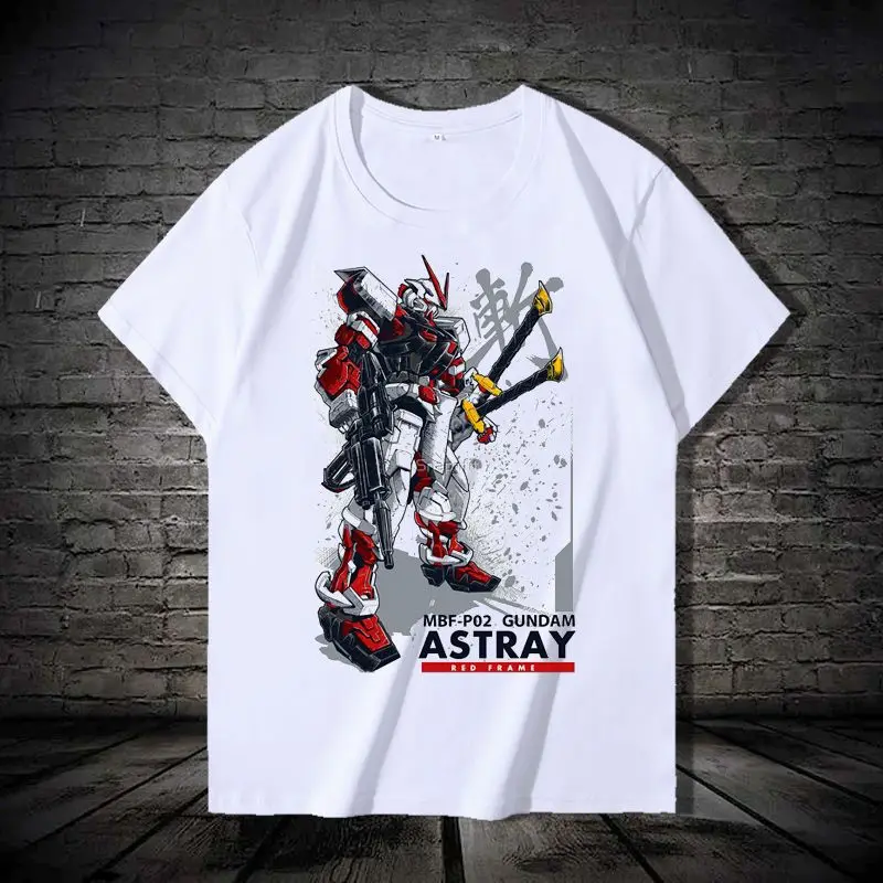 Gundam astray red frame anime camiseta 2025 verão camiseta de algodão masculino com mbp p02 robô impressão gráfica solto ajuste casual streetwear