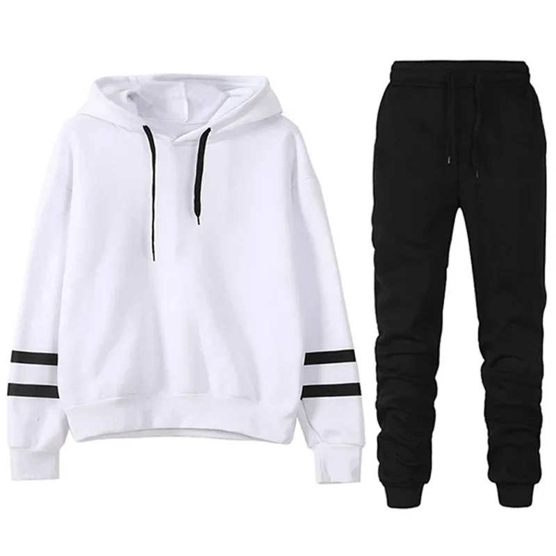 Womens Outfits Casual Hooded Stripe Sweatshirt Black Sweatpants Loose Comfortable Daily Jogging High Quality Tracksuit S-3XL