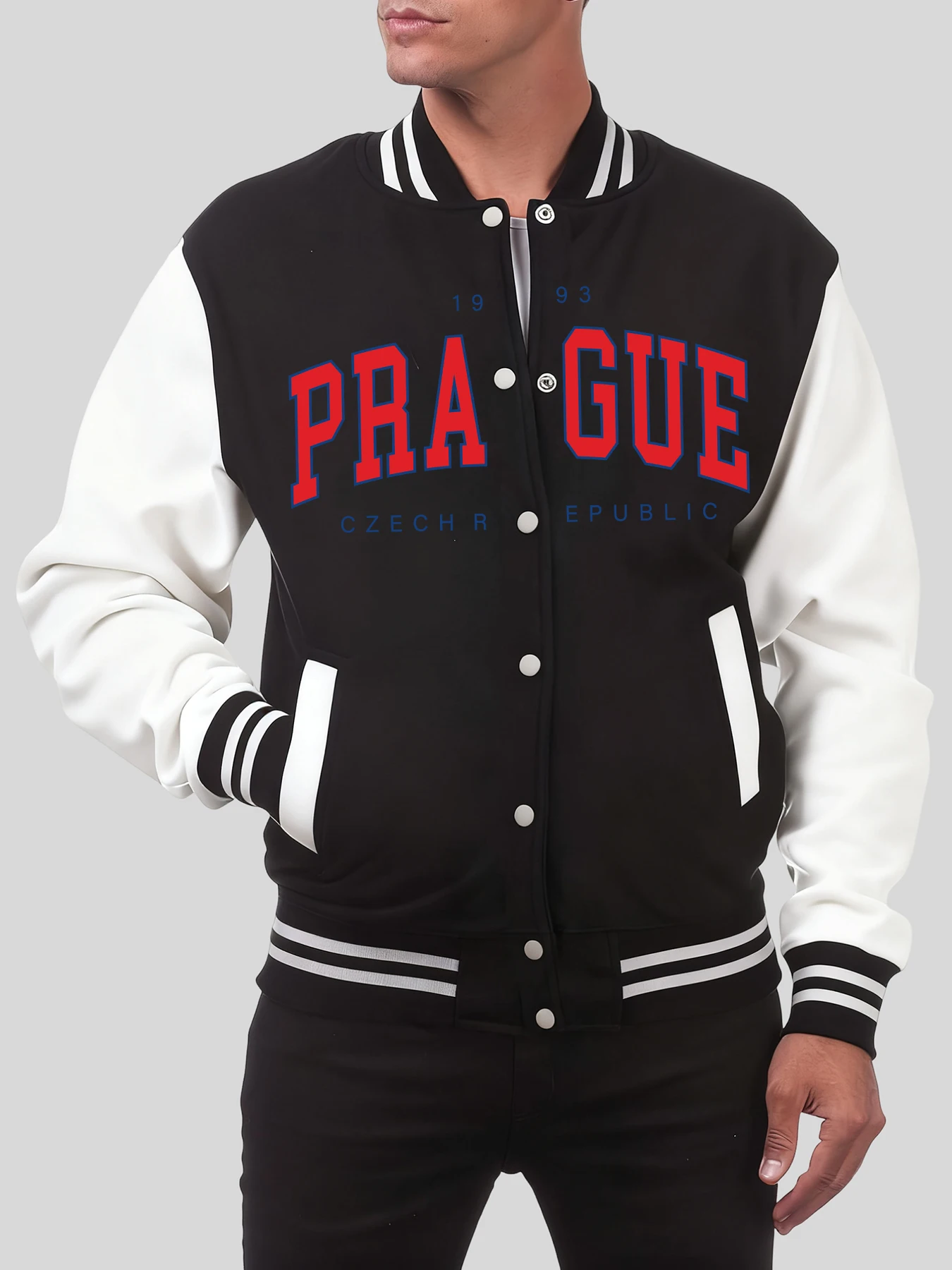 

Prague Czechr Epublic Letter Print Baseball Jackets Men Fleece Oversized Streetwear Fashion Y2K Jersey Soft Casual Clothing