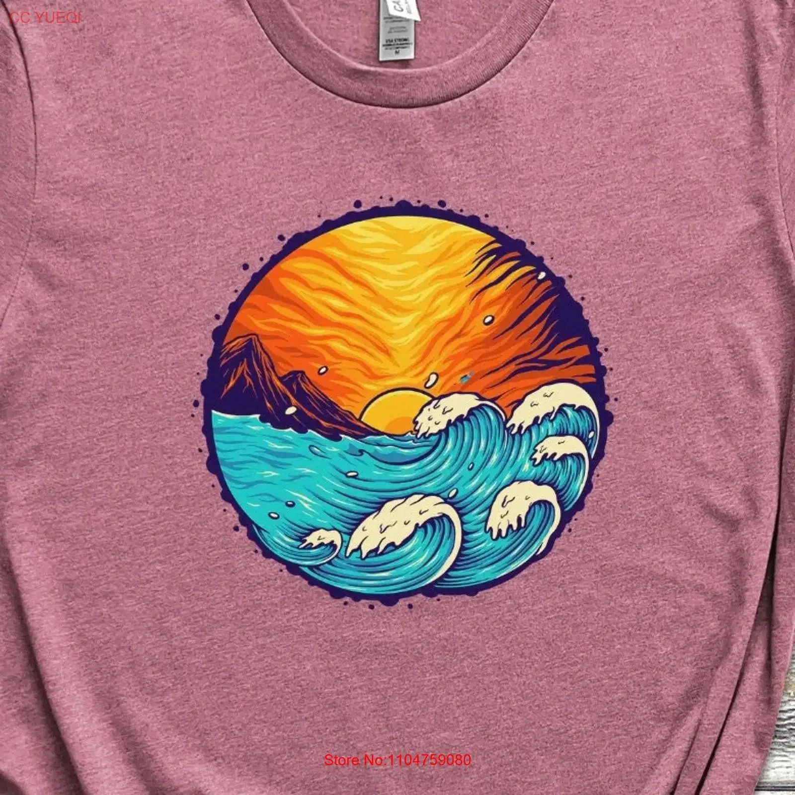 Sunset Wave T Shirt Beach Summer Sun Ocean vintage Washed streetwear Soft Stretched Stylish Comfortable Casual designer clothes