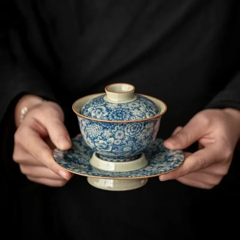 Chinese Traditional Blue-and-white Porcelain Craft Gaiwan 150ml Ceramic Tureen