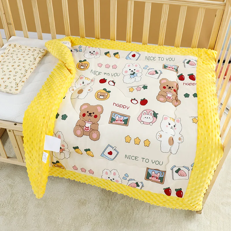 Newborn Blanket Winter Cotton Soft Skin Baby Sleeping Mat Outdoor Stroller Windproof Thicken Warm Cartoon Print Small Quilt