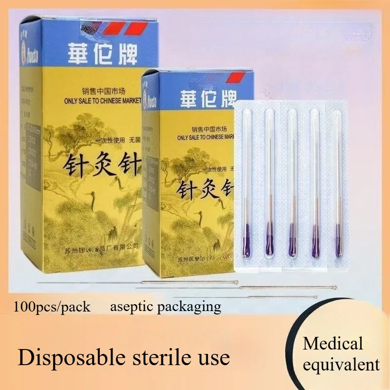 

100 Pcs Disposable Sterile Acupuncture Needle Moxibustion Needle with Cannula Body Point Stimulation None Silver Huatuo Needle