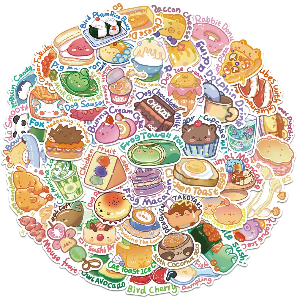 

10/30/50pcs Cute Cartoon Food Animals Stickers Kawaii Kids Decals Toy Phone Water Bottle Refrigerator Fun Graffiti Decals Decor