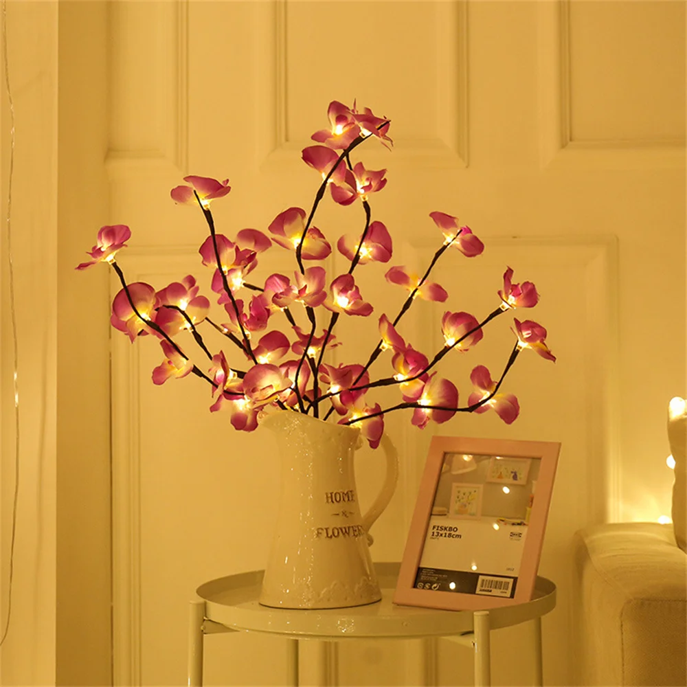 

20 LED Simulation Orchid Light Vase Willow Branch Filler Floral Fairy Garland Light Desk Lamp for Home Party Desktop Decoration