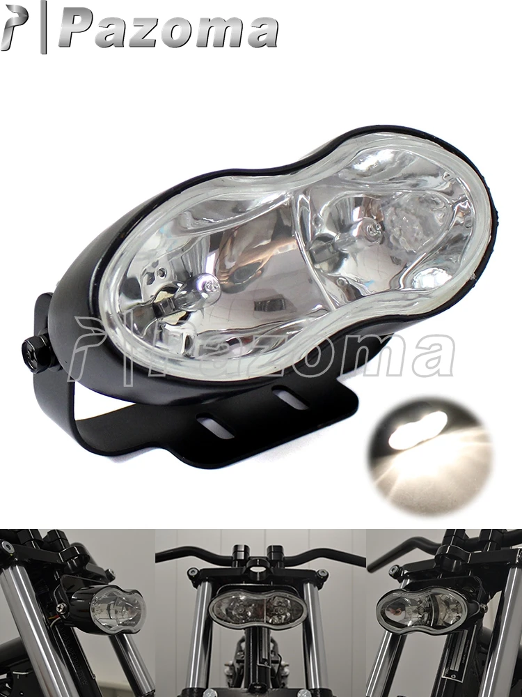 AliExpress Micro dream Black Motorcycle Twin Light Double Oval Wave Headlight For Harley Cafe Racer Bobber Chopper Street Bike Sportster Dual Headlamp