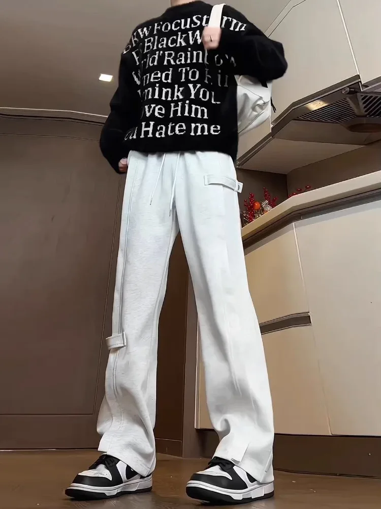 

ey Heavyweight Deconstructed Sport Pants Men Spring Teenagers Versatile Loose Fit Casual Trousers American Retro Drapey