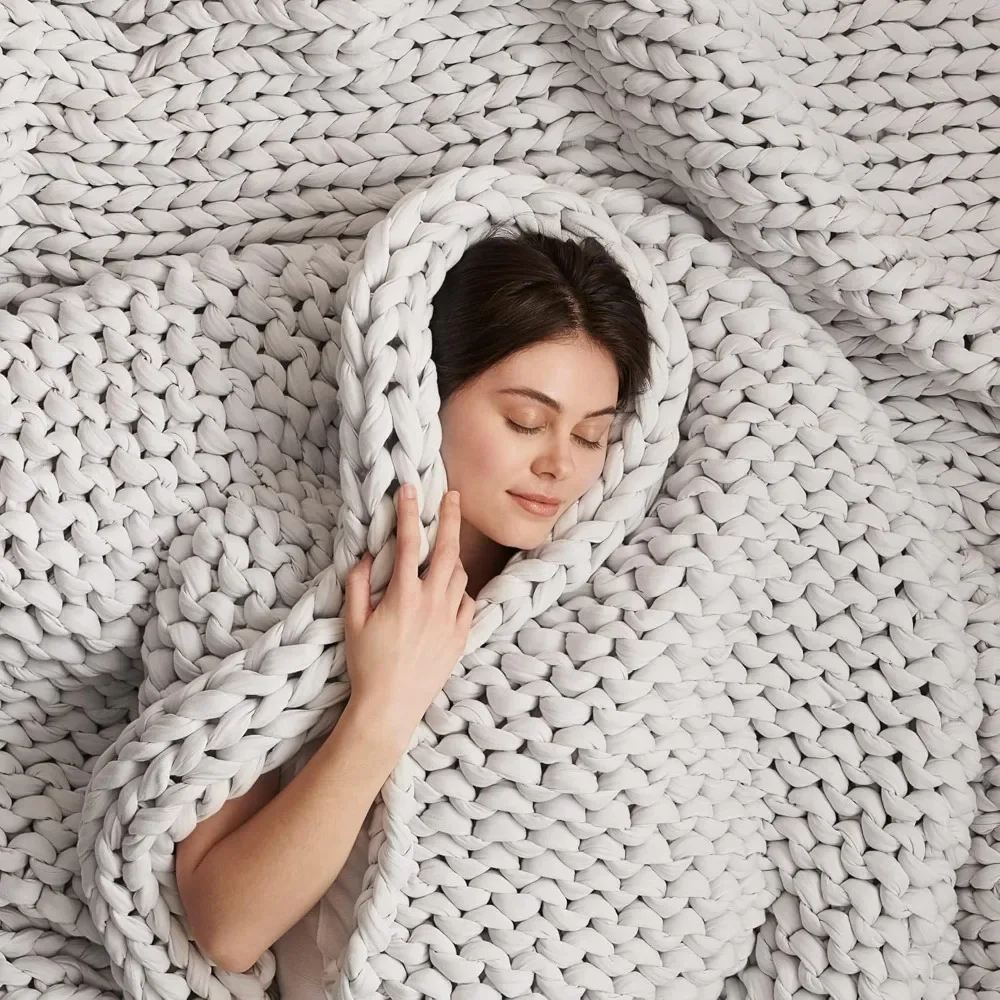 Cotton Hand-Knit Weighted Blankets for Adults - Chunky Knit Blanket - Sustainable, Breathable, Organic, Cooling Weighted Blanket