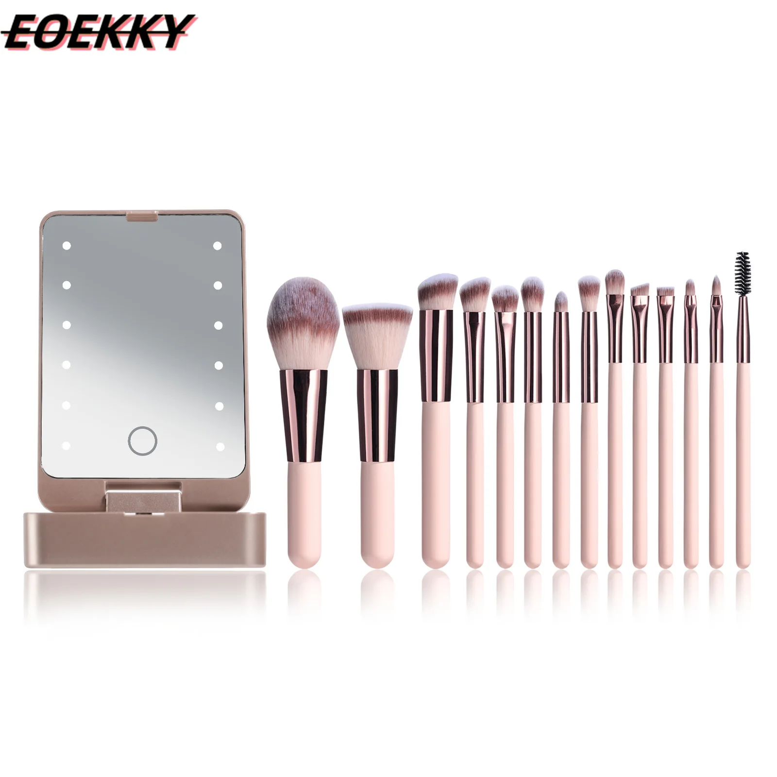 2024 EOEKKY-14 Portable light Makeup Brush Set - Glowing mirror rechargeable makeup tool - Beauty tool