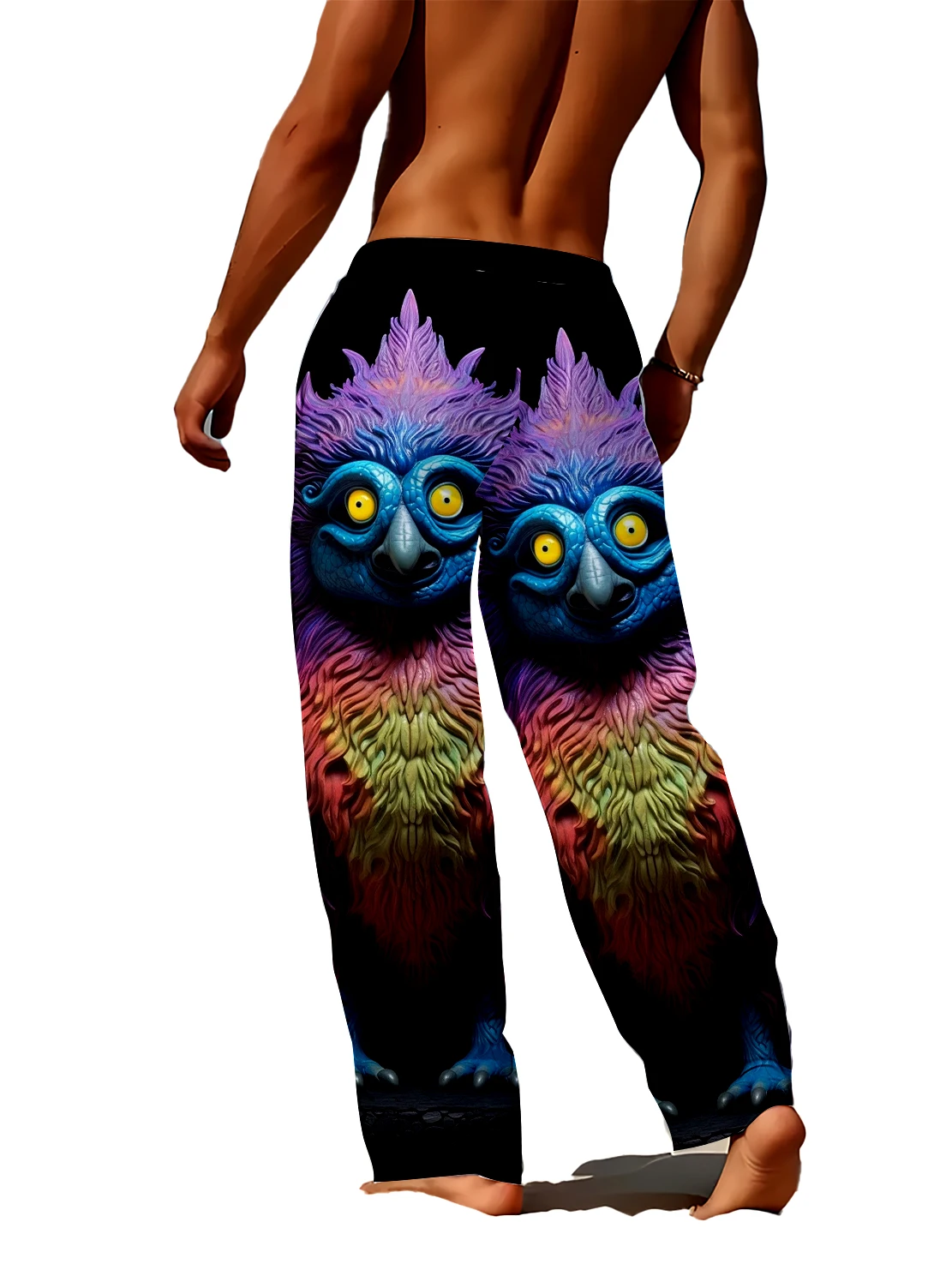 سراويل طويلة عصرية للرجال من Street مع طباعة رقمية ثلاثية الأبعاد وأنماط طيور غريبة، سراويل غير رسمية رفيعة سريعة الجفاف وغير قابلة للتلاشي