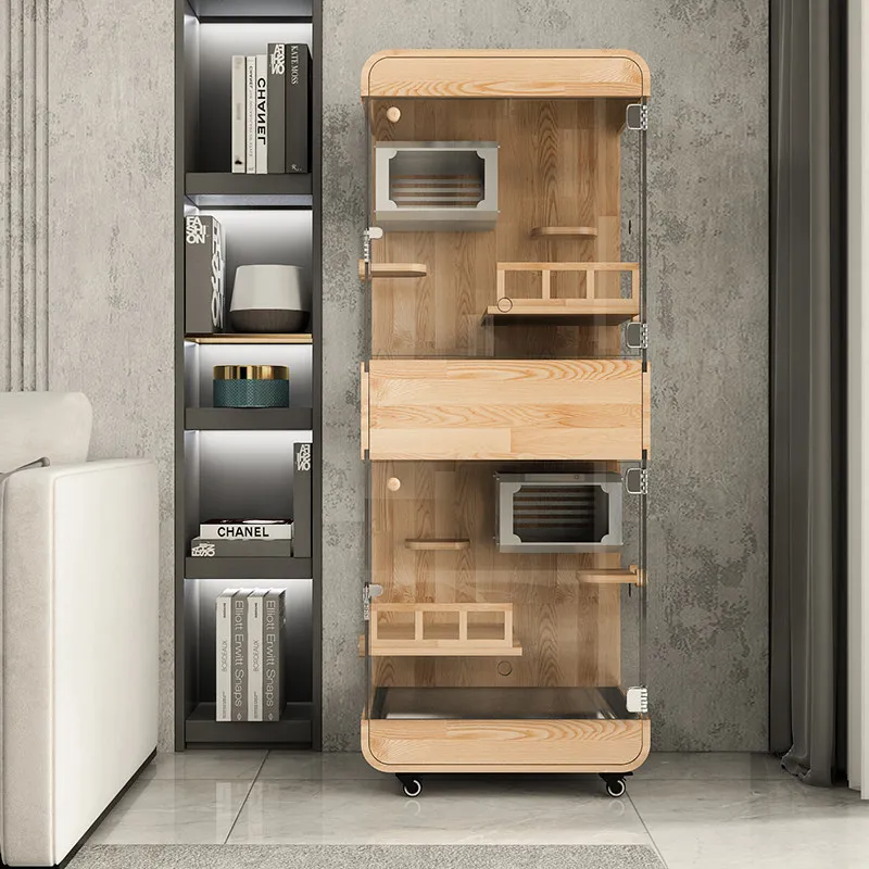 Villa glass transparent luxury high-end solid wood cage TV cabinet cage golden bear guinea pig bird