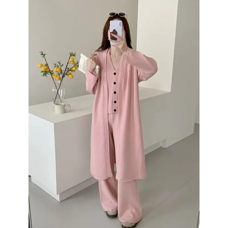 Korean Drama Wears A Complete Set of Fashionable High-end Knitted Cardigan Jackets for Women's New Three-piece Set in Autumn