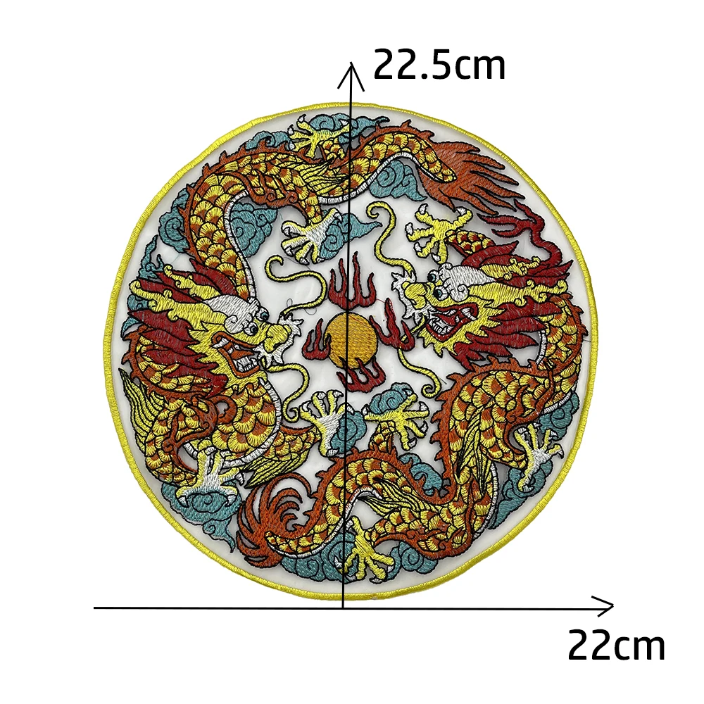 Nowy rok chiński smok okrągły hafowany feniks materiał naszyty na łatkę etniczny kostium aplikacja delikatna koronka ręcznie robiona