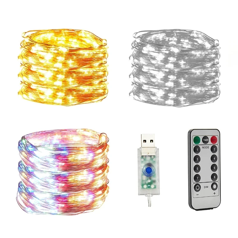 5/10/20/30m luz da corda usb 8 modos de controle remoto fio cobre 50/100/200/300 led decorações casamento natal férias lâmpadas