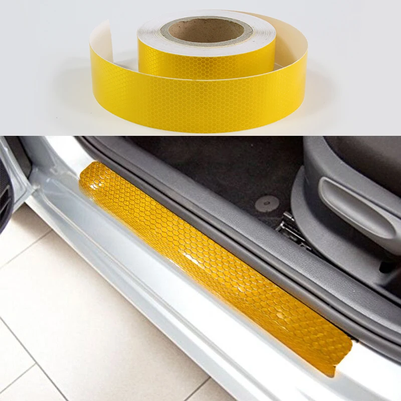 5CMx25M Honeycomb Yellow Reflective Safety Tapes Adhesive Warning Road Reflectors Stickers Waterproof Reflect Film For Vehicles