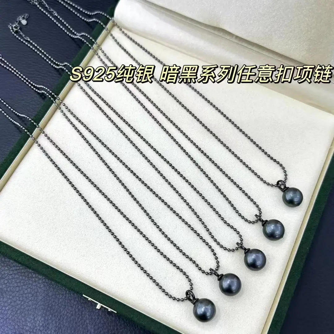 

MJ Fine Jewelry 9-10mm 925 Sterling Silver Natural Fresh Water Black Pearl Pendant Necklaces for Women FIne Pearls Pendants