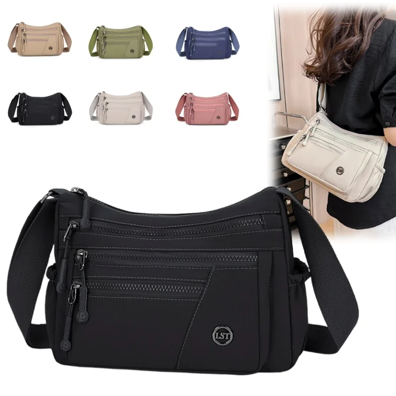 

Anti Theft Organized Pockets Women Nylon Crossbody Bag Lightweight Waterproof Oxford Large Capacity Travel Commute Satchel