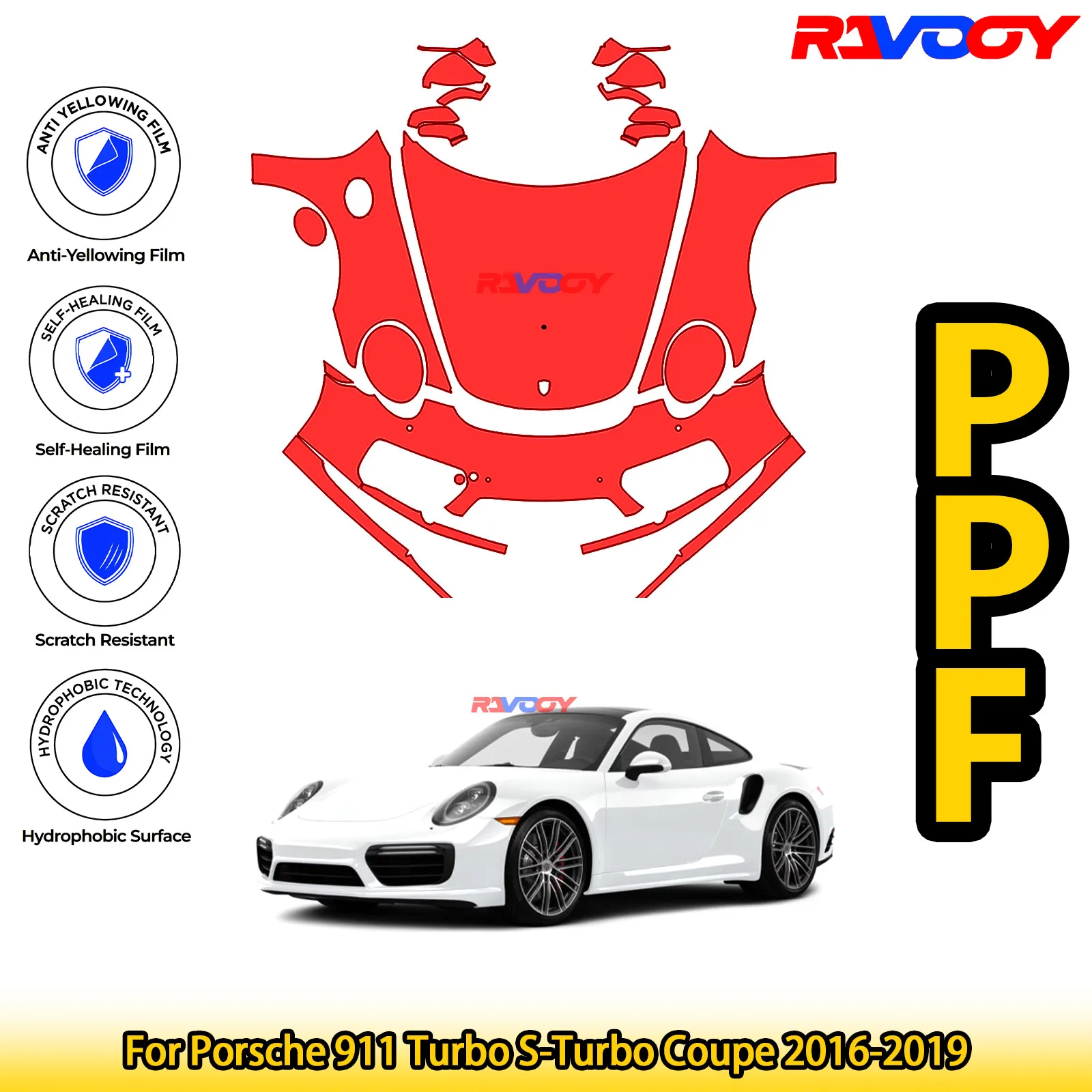 

For Porsche 911 Turbo S-Turbo Coupe 2016-2019 Glossy Matte Black Precut front PPF Kit Paint Protection Film