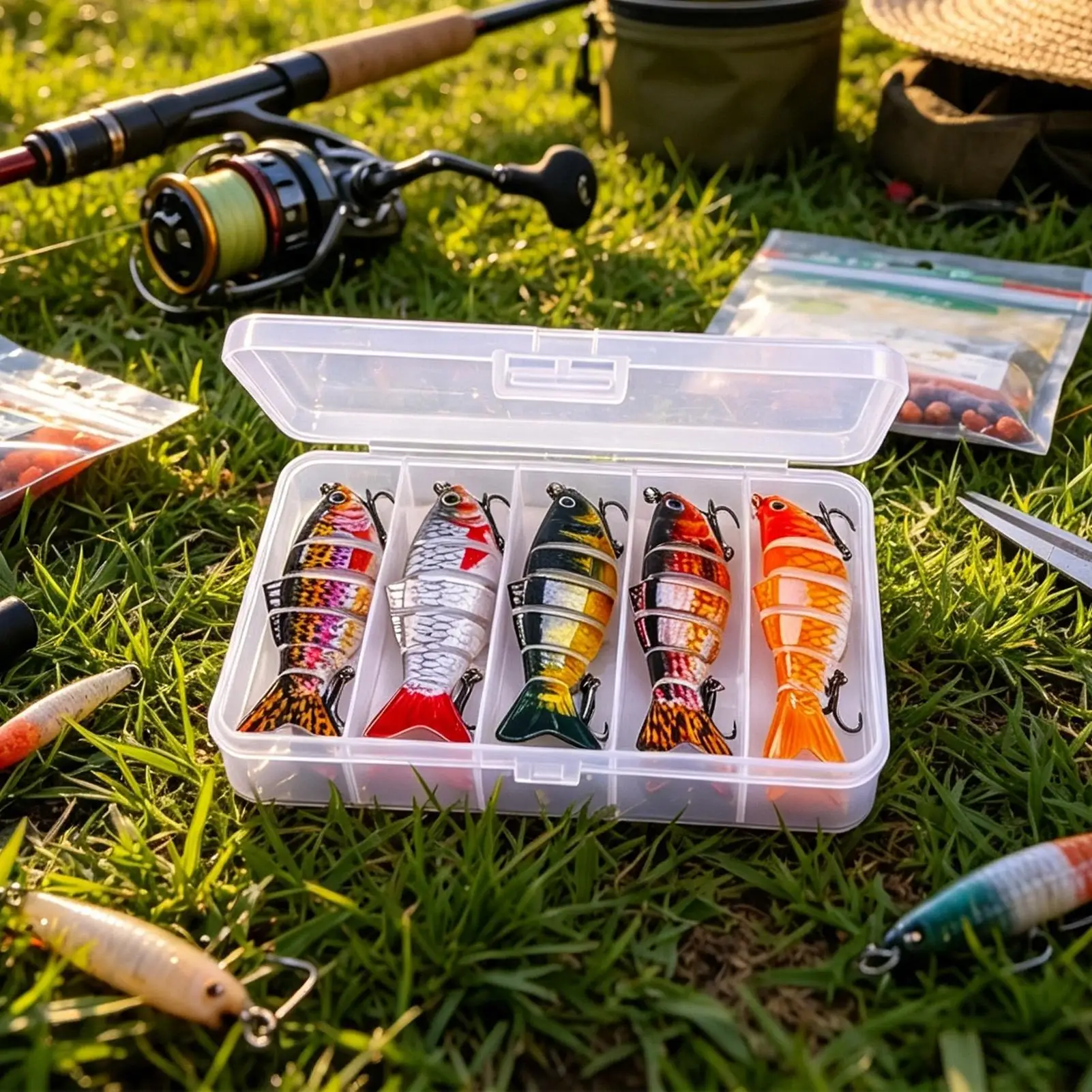 Fishing Lure Kit 5 Pieces 6-Segment 3D Easy Catch Portable Tackle 3D Bait Hook Fishing Accessories For Outdoor Saltwater Sea