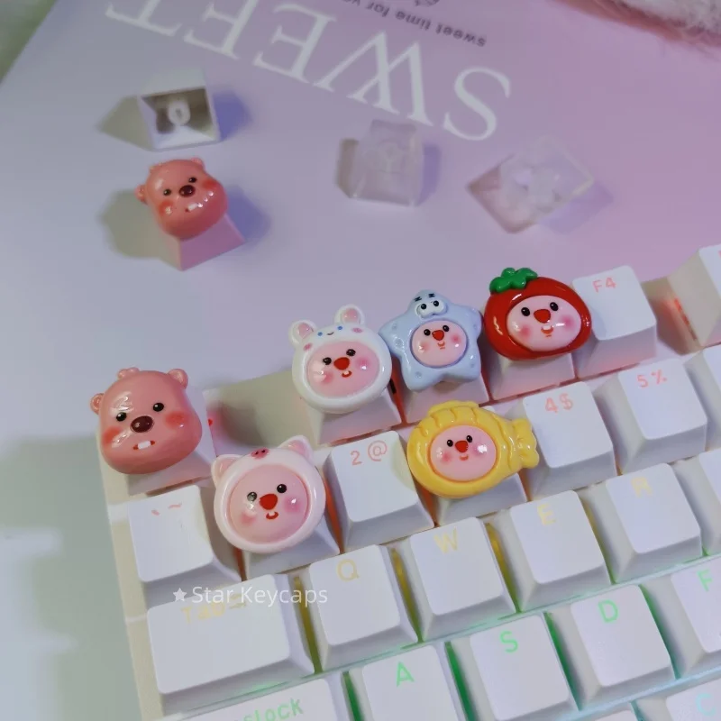 Cute Kawaii Animal Beaver Keycaps Handmade Girl Gift Game Mechanical Keyboard ECS Replacement Keycaps