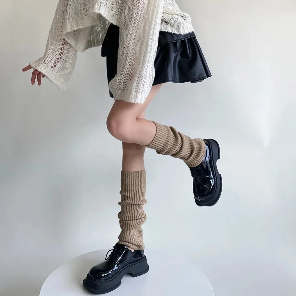 

Wool Knitted Leg Warmers Women Lolita Kawaii Loose Long Socks Stockings Autumn Winter Warm Foot Cover JK Sweet Girls Leg Warmers