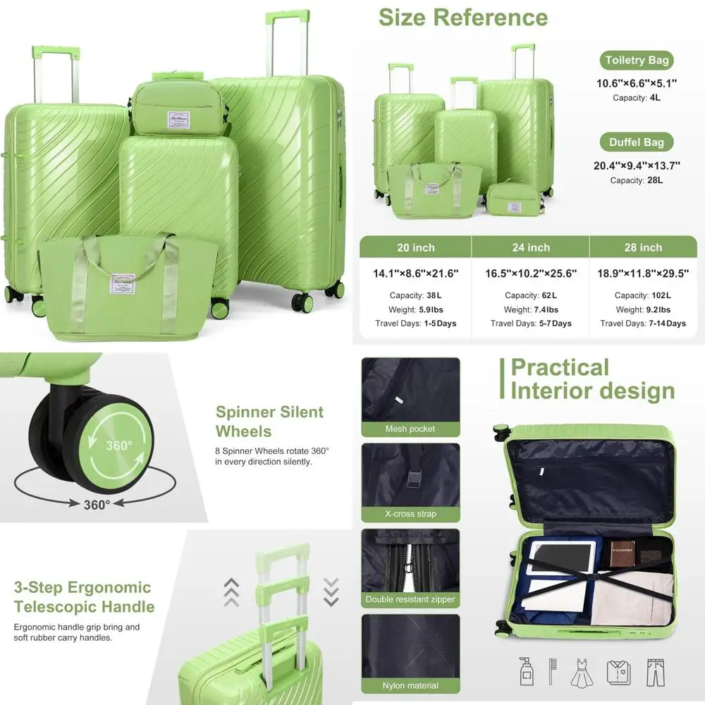 

Комплект багажа из 5 предметов с замком tsa, 360 г. ° вращающиеся колеса и 3-ступенчатая эргономичная телескопическая ручка.