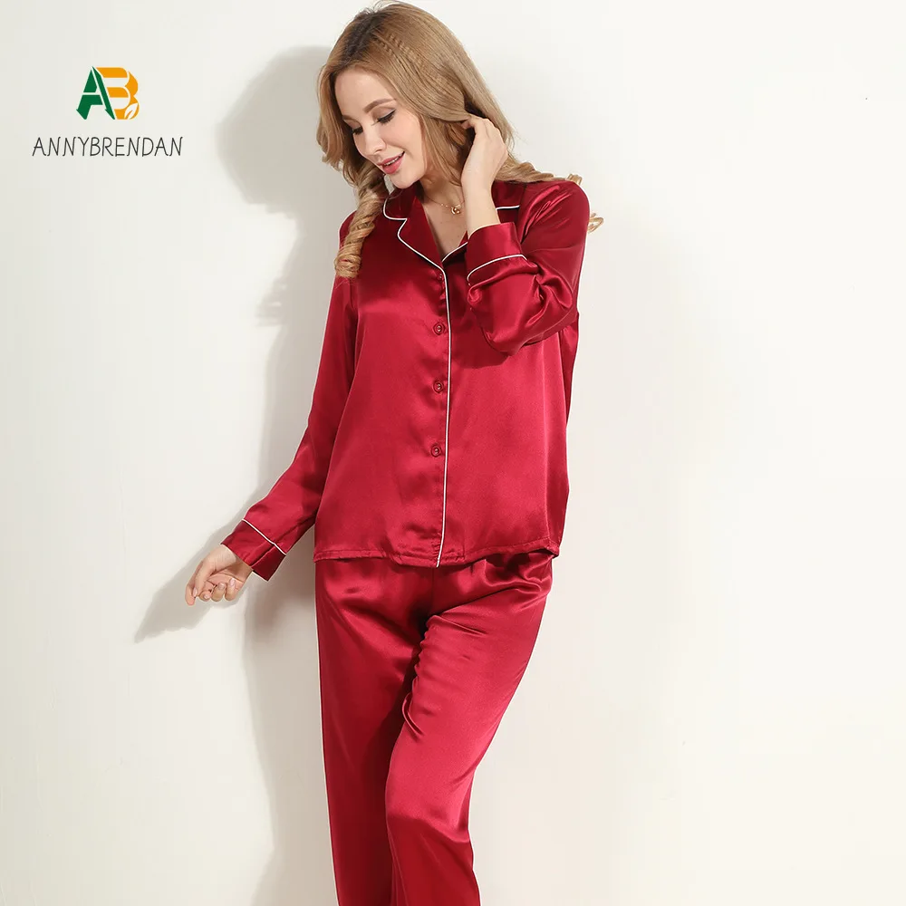 

New 19 Mm Mulberry Silk Pajamas Women's Plain Long Sleeve Suit Mulberry Silk Home Wear M-4XL Big Size Sleepwear Pijama Mujer
