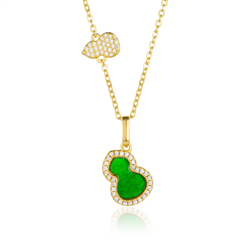 

Myanmar Natural Type A Vivid Green Jadeite Lucky Gourd Pendant Icy S925 Sterling Silver Necklace Set Women Trendy