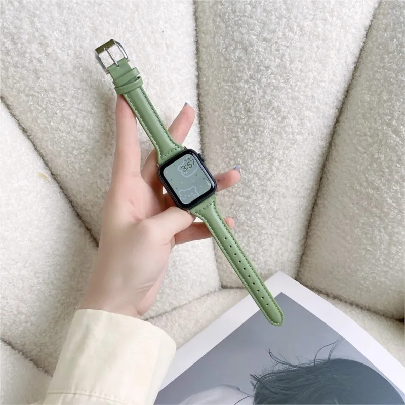 Leather Loop strap for Apple Watch band Ultra 2 49mm 41mm 40mm 38mm Slim Wrist bracelet iWatch series 7 8 9 6 5 4 3 SE 44mm 45mm