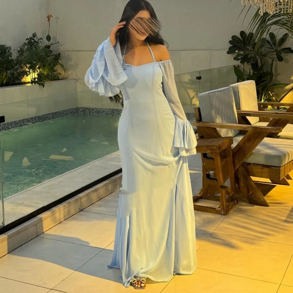 Customized Evening  Ball  Saudi Arabia  Chiffon Ruffles Homecoming A-line Halter Bespoke Occasion Gown Long es