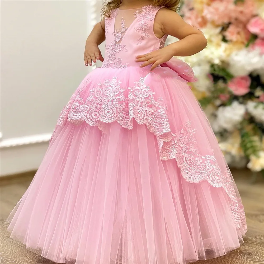 Blumen mädchen Kleid elegante Tüll Spitze Bare shuldered Prinzessin Engel Erstkommunion Kleider Hochzeits feier Traum Geburtstags geschenk