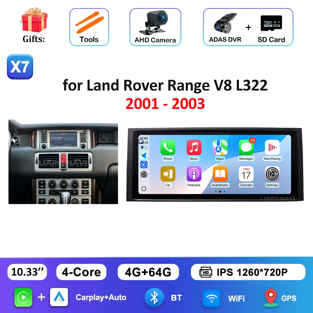 GPS Navigatie 4G Android 16 voor Land Rover Range V8 L322 2001 - 2003 Draadloze Carplay Autoradio Multimedia Speler BT DSP Stereo WiFi