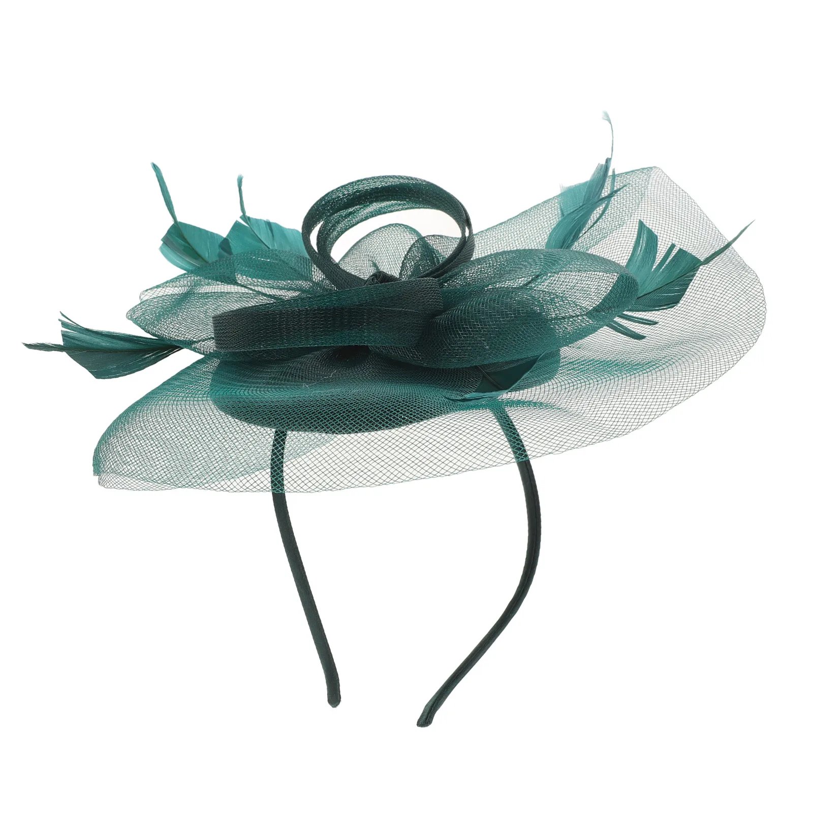 

Dark Green Women Fascinator Headband Hat Bridal Accessories Wedding Tea Party Banquet Gauze Hairband Decor Long Lasting