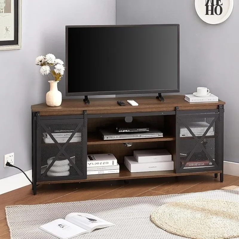 HOMISSUE Corner TV Stand, Industrial Corner TV Stand for TVs Up to 65 Inch, Entertainment Center for Living Room, Brown